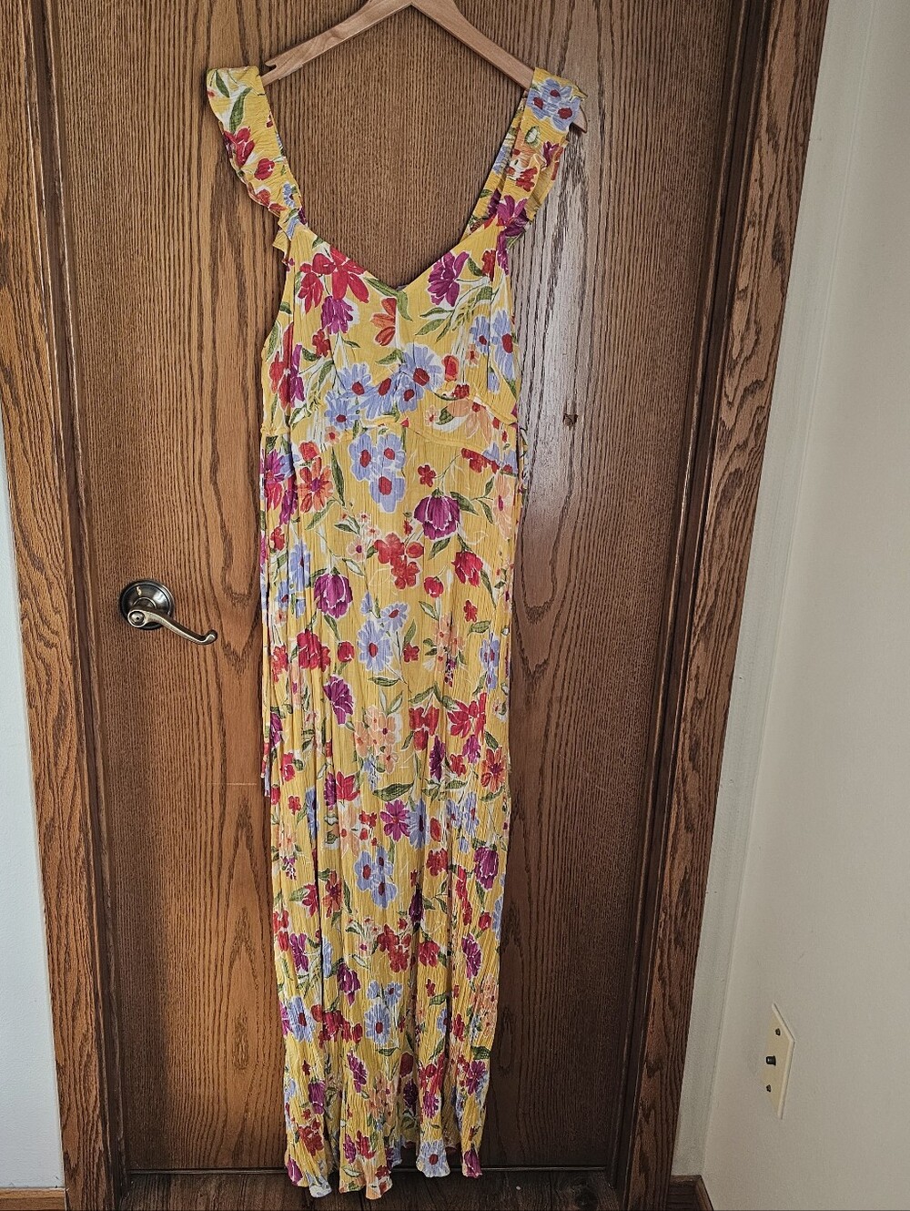 Yellow Floral Easel Maxi Dress with Ruffled Straps